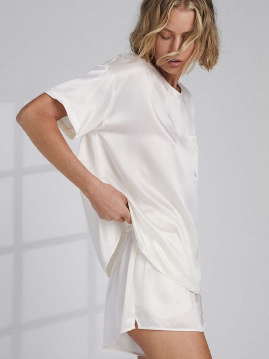 lunya Other - lunya Washable Silk Cream Short-Sleeve Pocket Sleep Top & Shorts Set